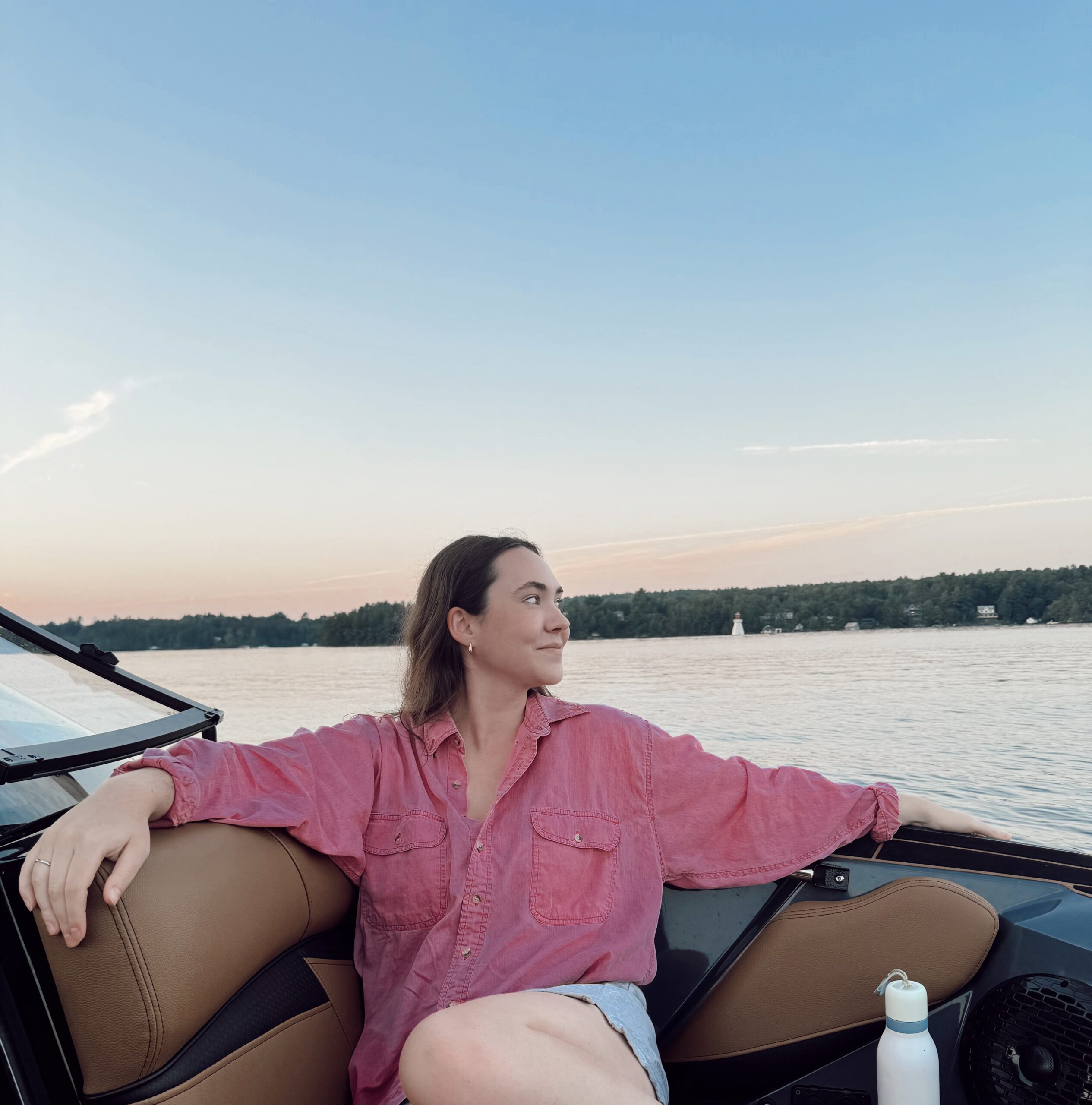 Lili Thornton-Nickerson on a boat at sunset